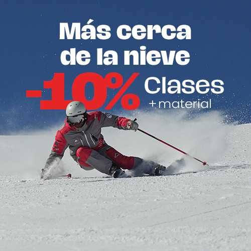 ¡Más cerca de la nieve! con este descuento exclusivo en tus clases de esquí o snowboard y material.